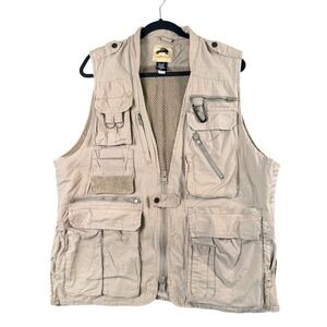 Humvee Men's Khaki Utility Vest Fishing Hunting Safari Multi Pocket M Gorpcore